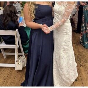 David's Bridal - crepe-back satin one shoulder bridesmaid dress - Never Hemmed